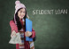 Pretty girl in a winter fashion offering money dollars for student loan in the classroom